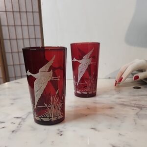 Vintage | Hazel Atlas Ruby Red  " Sportmans Series "Crane" Design RARE